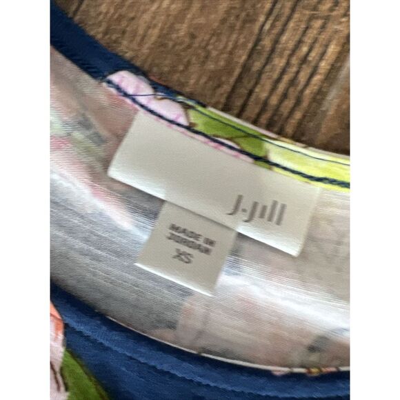 WOMENS J JILL BLUE TROPICAL FLORAL SOFT STRETCH KNIT SLEEVELESS TANK DRESS XS - Picture 10 of 16